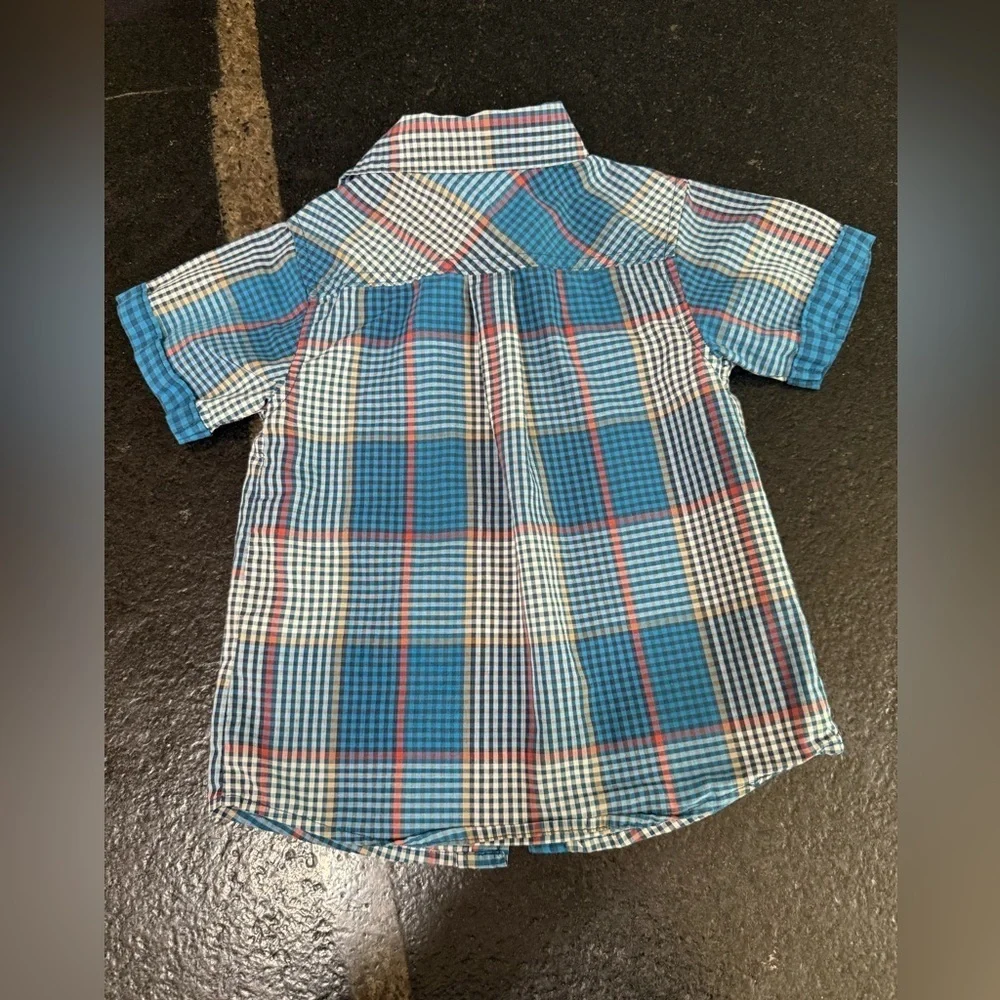 Ben Sherman Toddler Button Up Shirt Plaid Blue Turquoise Red Orange Size 3T